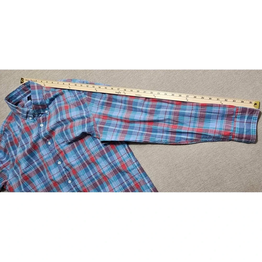 J Crew Mens Heathered Cotton Plaid Button Down Shirt‎ Blue Red Large 47166 HO 17